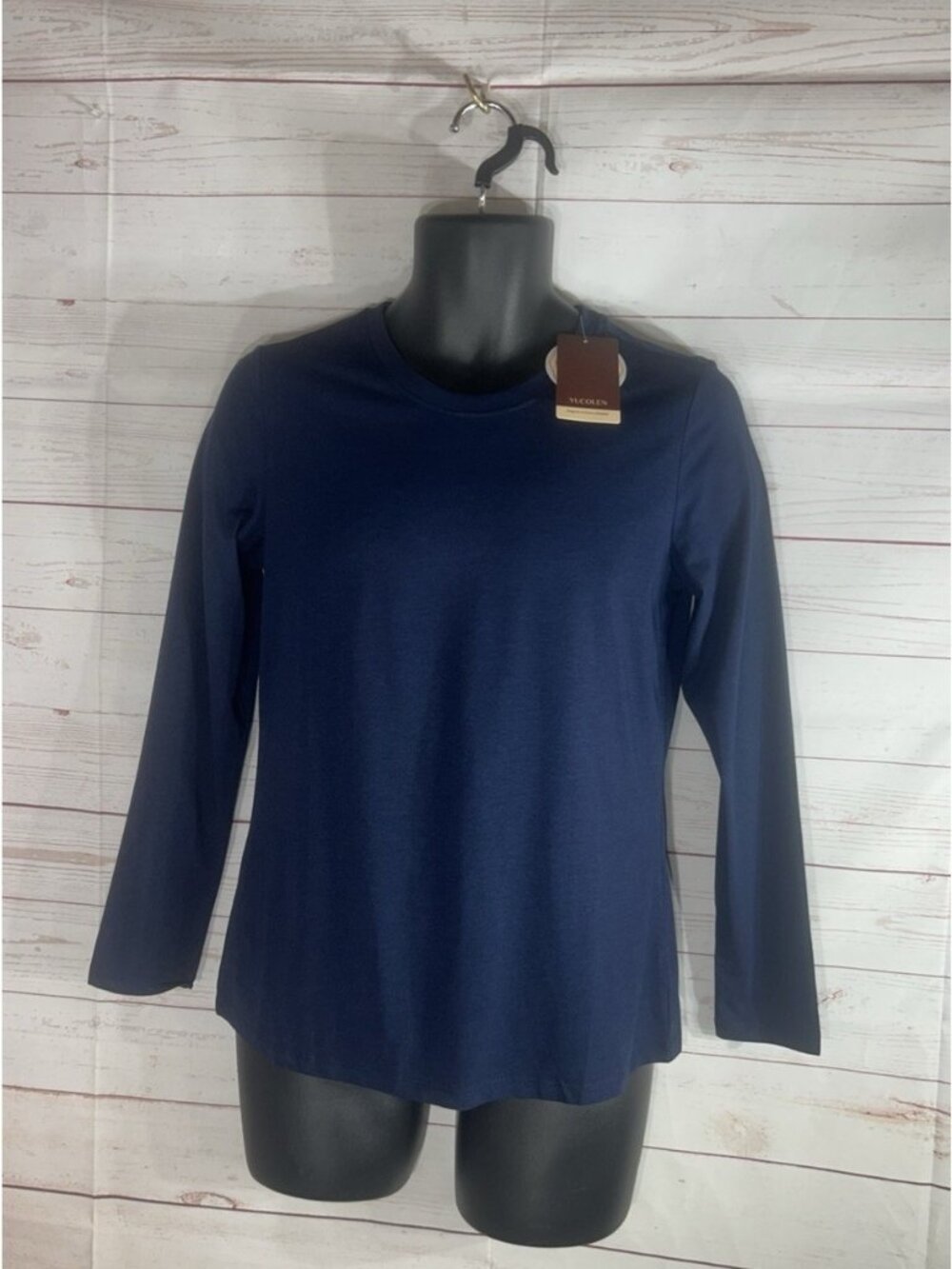 YUCOLEN Men's Dark Blue Crew Neck UPF /UVA 50 Long Sleeve T-Shirt Size Small New